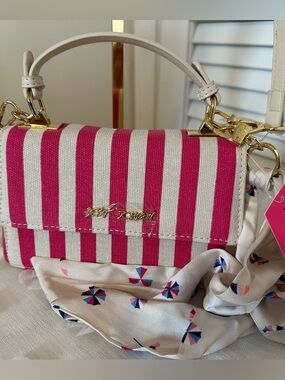NWT Betsey Johnson Mini Bag, Purse, XOJules, Pink and Cream with Gold accents
